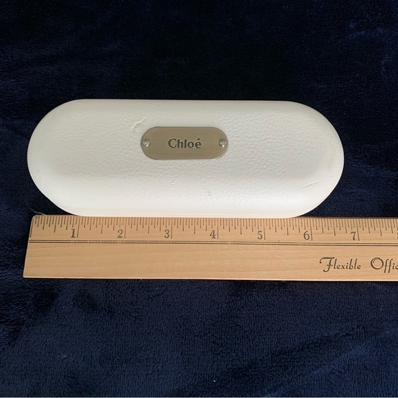 CHLOE Sunglasses Case White Faux Leather Metal Feet On Bottom Logo Plate Luxury - Picture 8 of 13